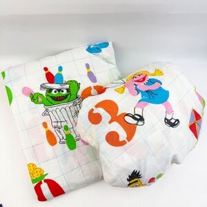 Vintage 80s Sesame Street Numbers Twin Flat & Fitted Bed Sheet Set Stevens Kid